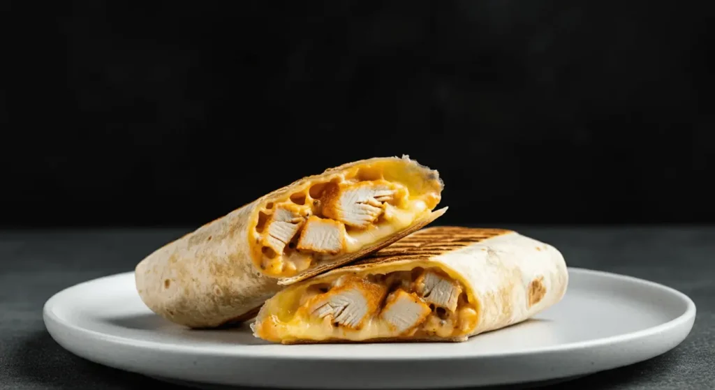 Cheesy garlic chicken wrap on a plate