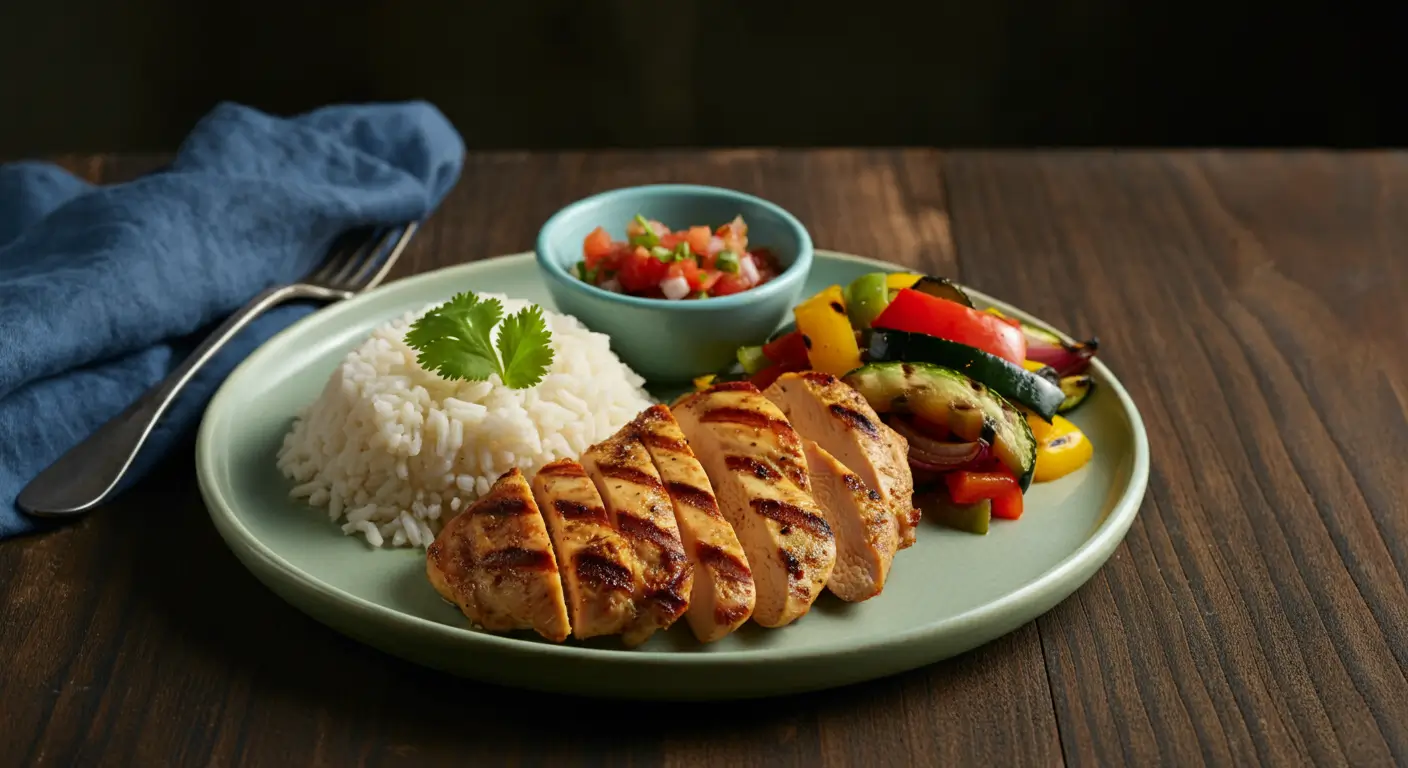 Chicken with rice and salsa