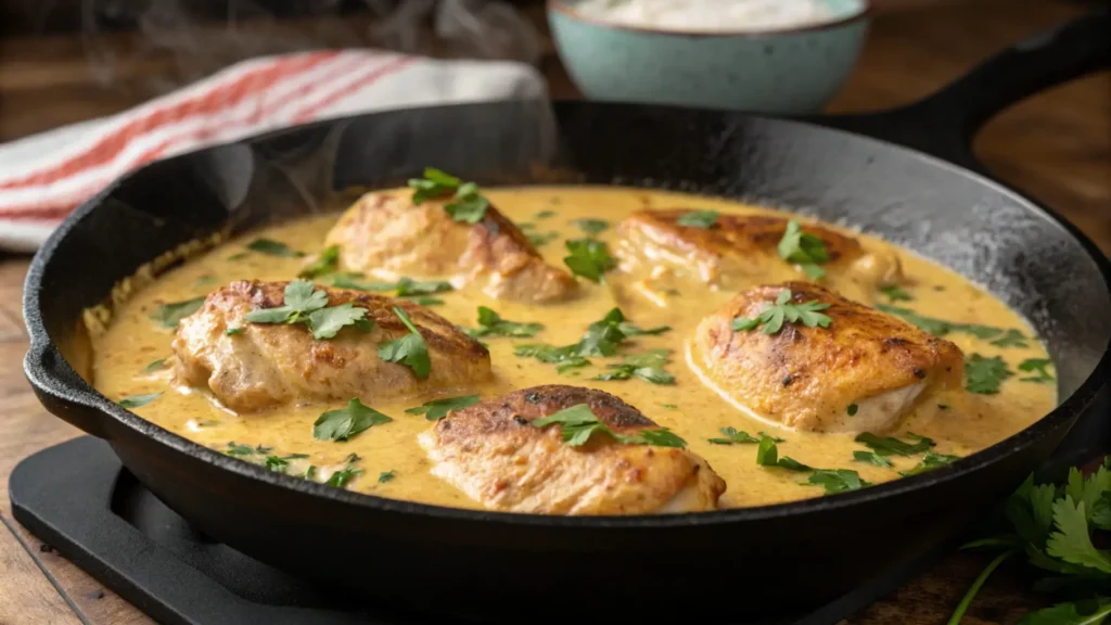 Cooking Churu Chicken Amarillo in skillet