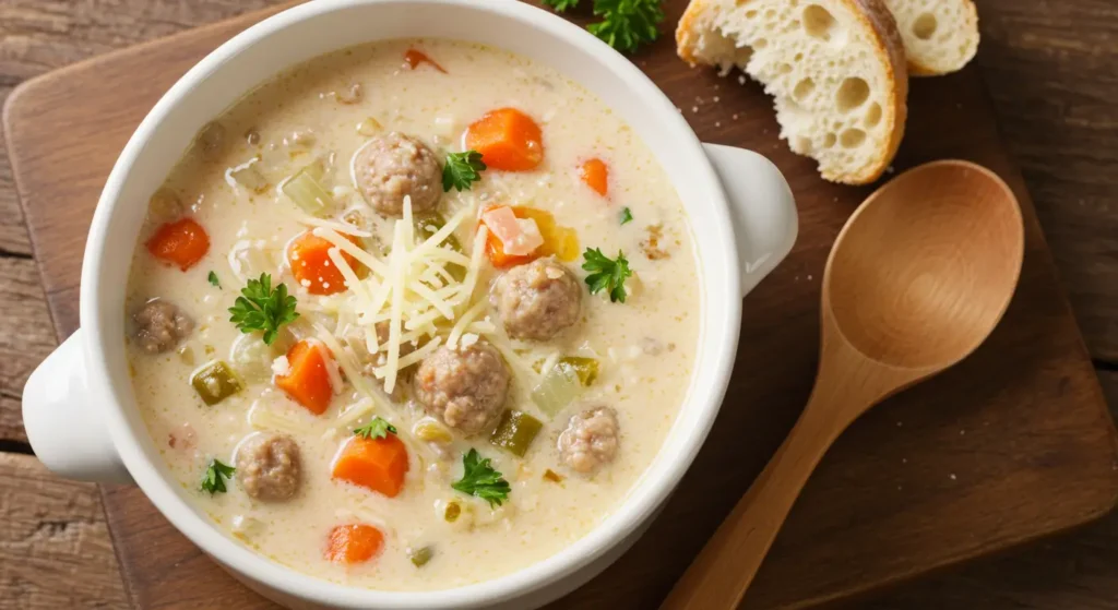 Creamy parmesan italian sausage soup in bowl