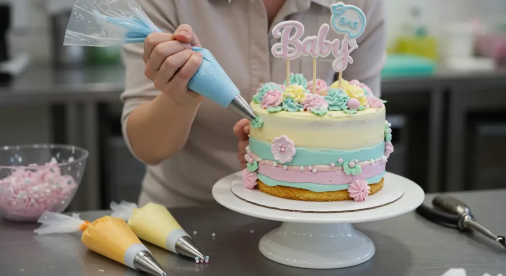 Decorating a baby shower cake