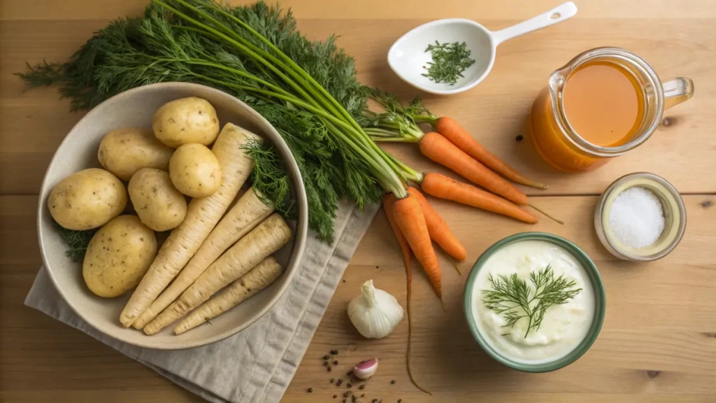 Fresh ingredients for Czech soup