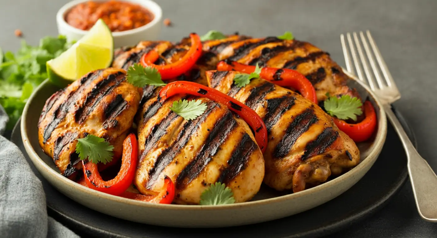 Grilled red pepper chicken with cilantro and lime