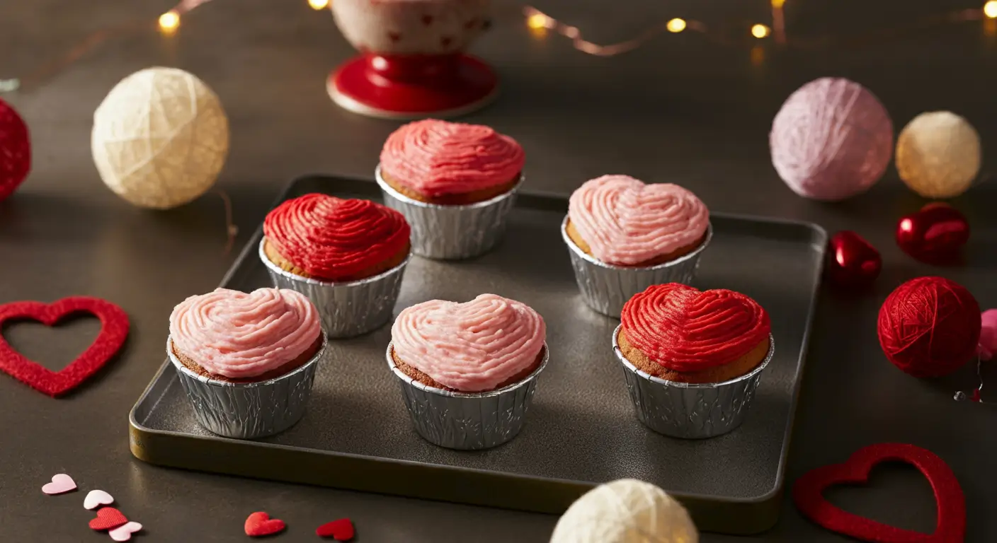 Heart-shaped cupcakes with tin foil molds