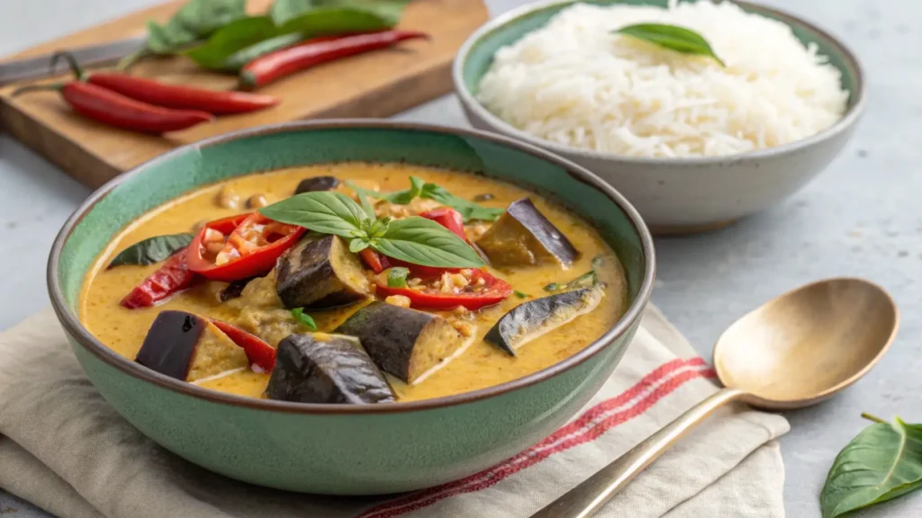 Thai aubergine curry in a bowl