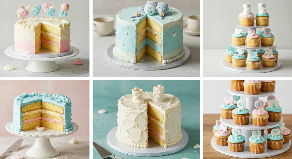 Various types of baby shower cakes