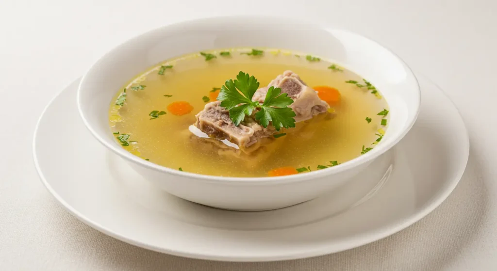 Clear soup with bones