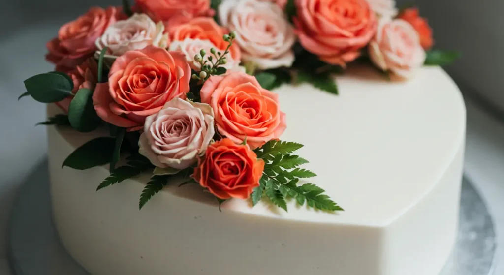 heart cake fresh flowers wedding