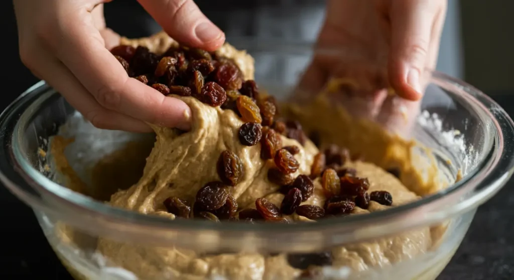 Mixing Raisins into Muffin Batter