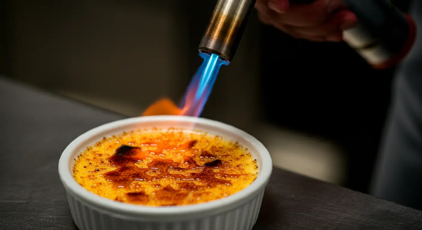 Caramelizing Sugar on Crème Brûlée with a Kitchen Torch