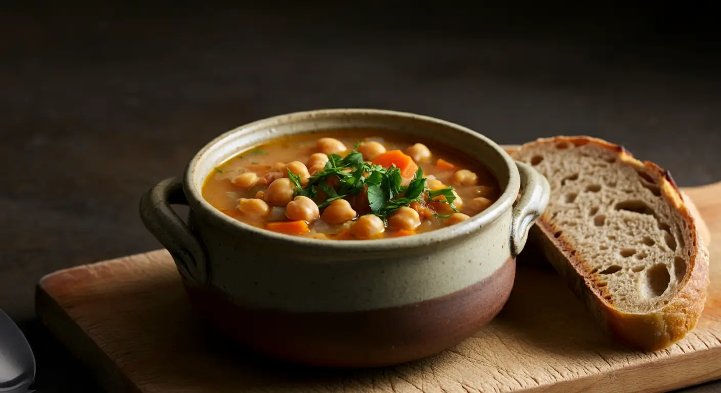 chickpea soup with parsley and bread