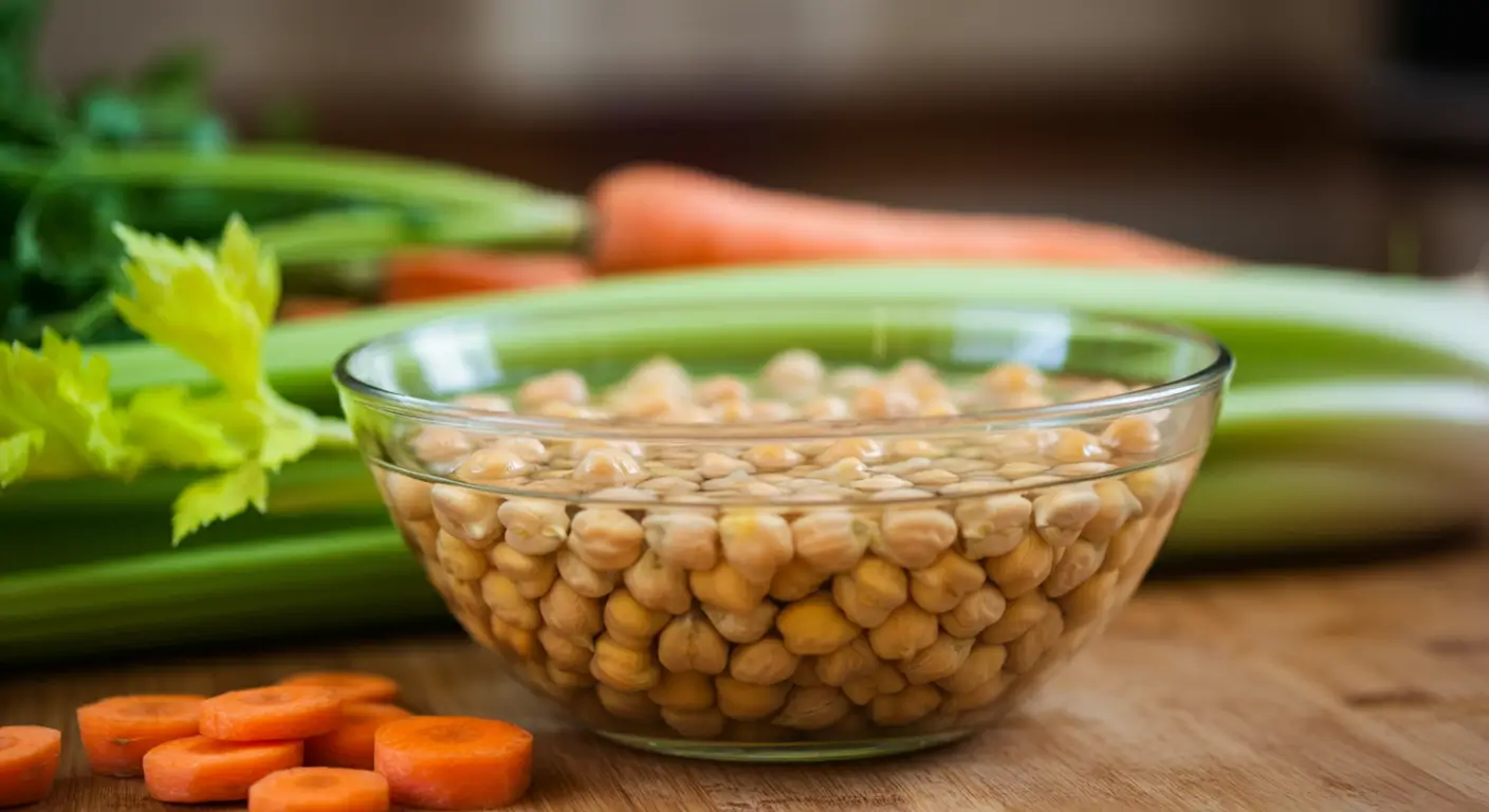 soaking chickpeas with chopped vegetables