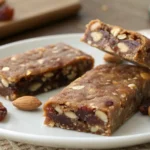 Chilled date and nut energy bars sliced and served