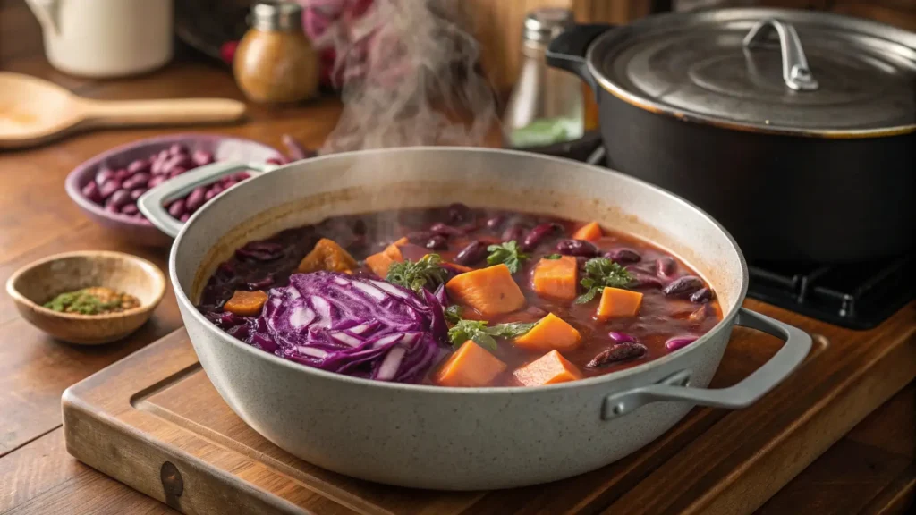 Cooking purple black bean soup