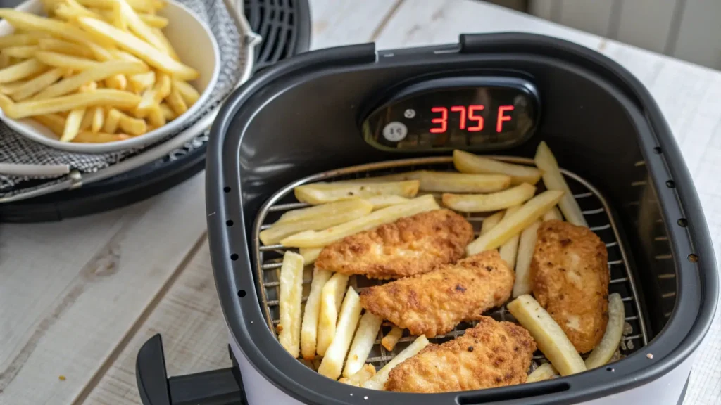 Cooking chicken tenders and fries