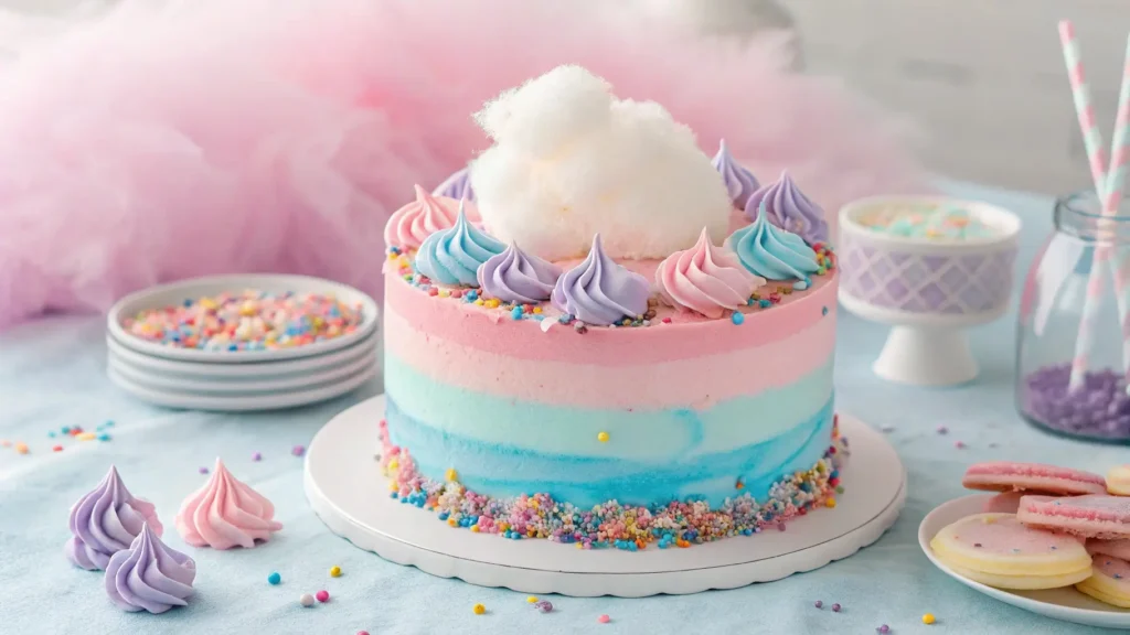 Cotton candy cake with pastel colors