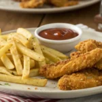 Crispy chicken tenders and fries