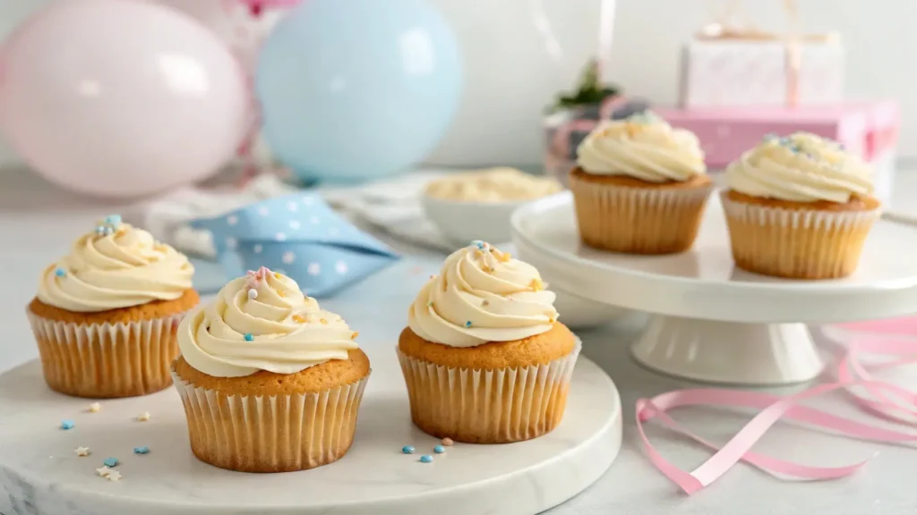 Freshly baked gender reveal cupcakes