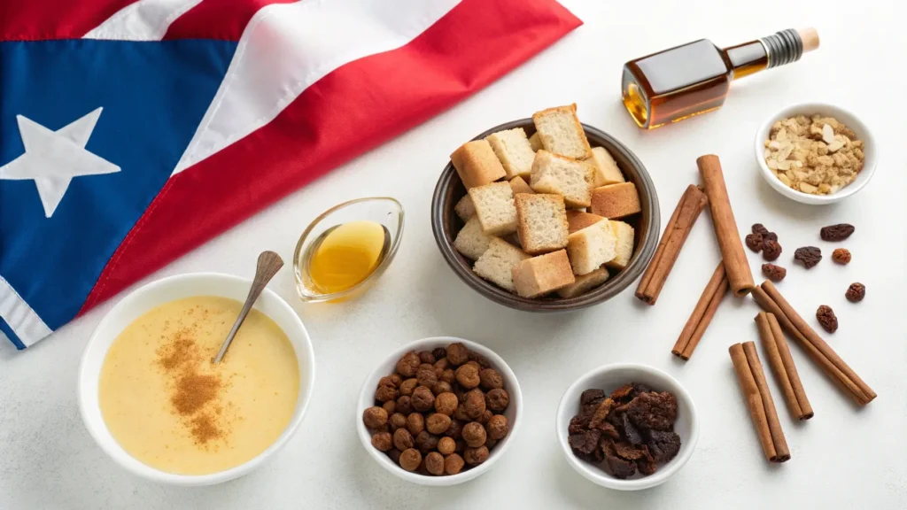 Ingredients for Puerto Rican bread pudding