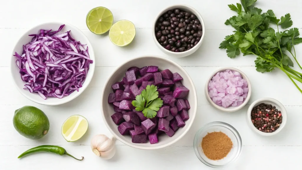 Ingredients for purple black bean soup