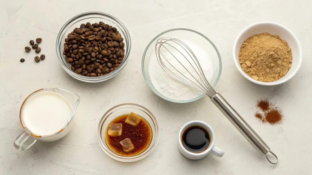 Ingredients for whipped maple iced coffee