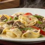 Philly cheesesteak tortellini dish