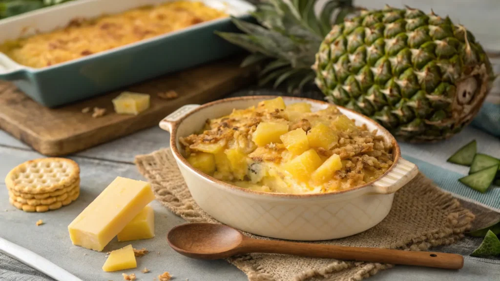 Pineapple casserole with topping