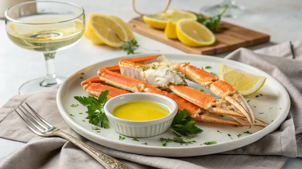 Served snow crab legs