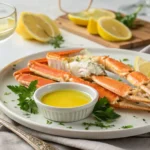 Served snow crab legs