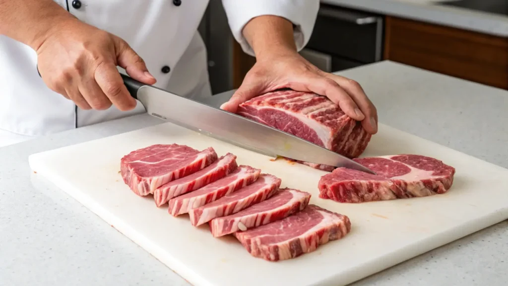 Slicing ribeye for cheesesteak