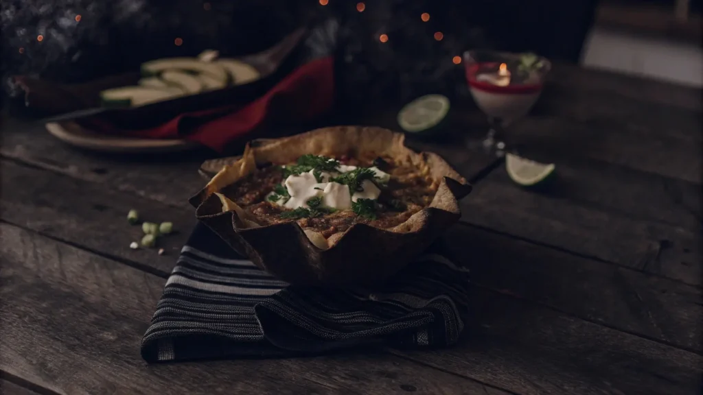 Taco Soup in Tortilla Bowl