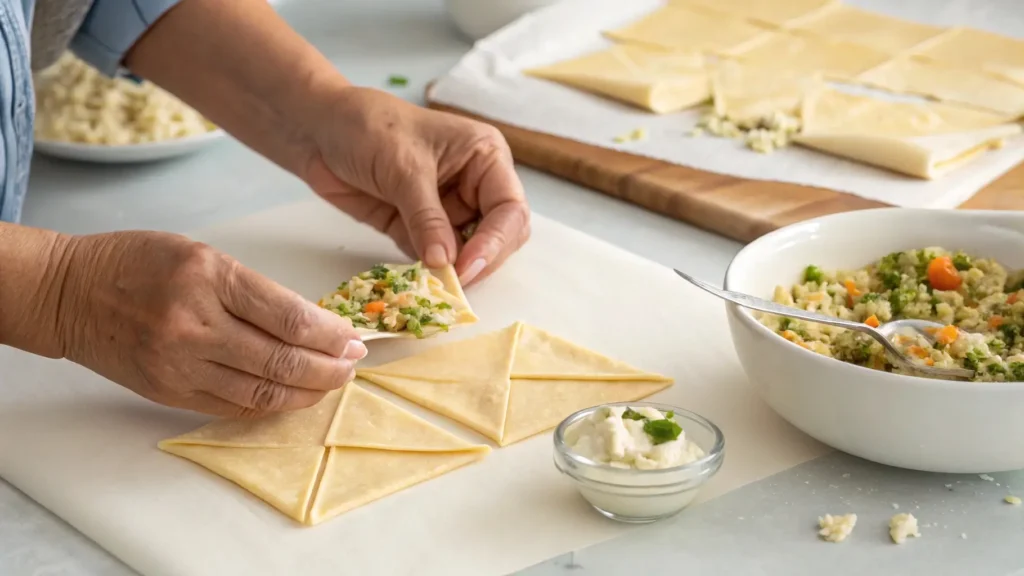 assembling egg rolls