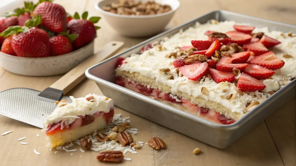 Assembling strawberry earthquake cake