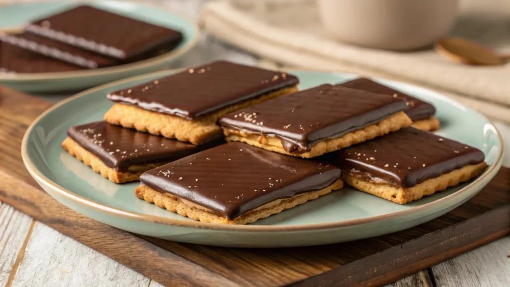 chocolate covered graham crackers plate