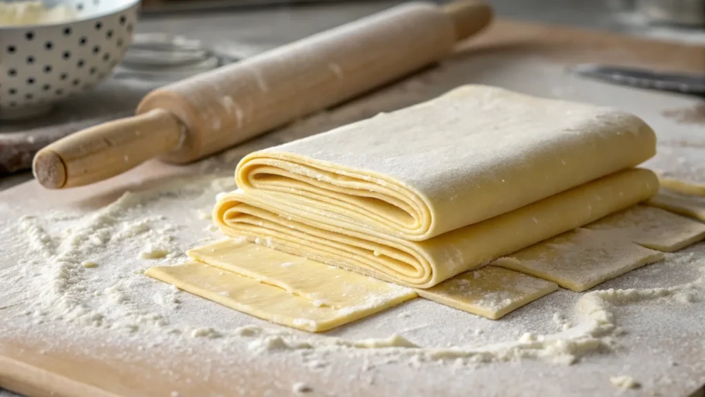 close up of layered dough