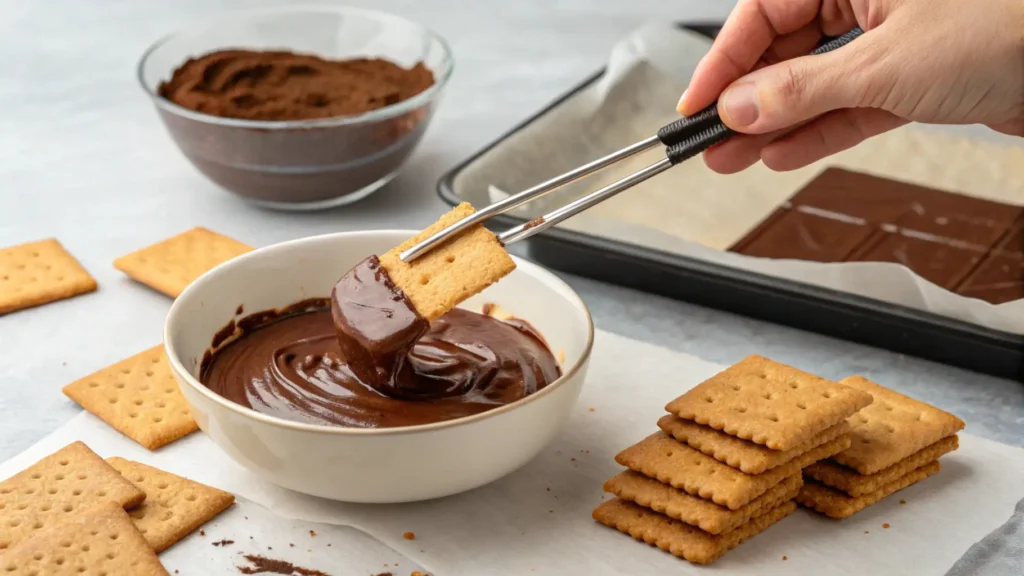 coating graham crackers with chocolate