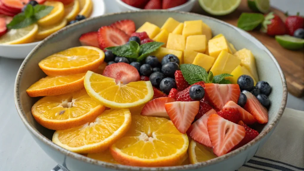 Colorful fruit salad with citrus and berries