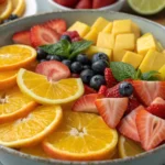 Colorful fruit salad with citrus and berries