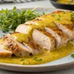 Cooked mustard chicken plated