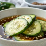 cucumbers in bowl with marinade