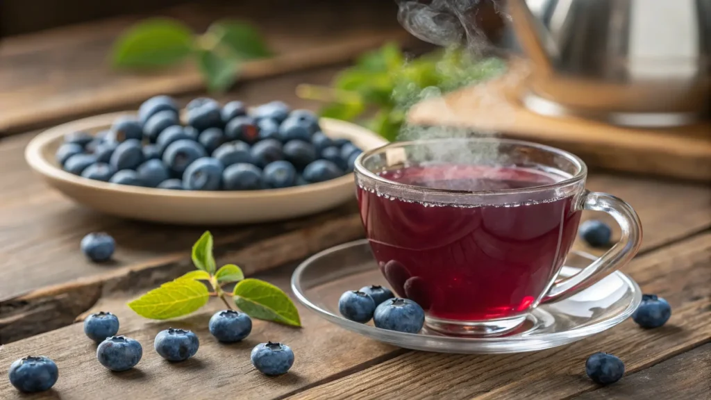 Fresh blueberries with tea