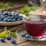 Fresh blueberries with tea