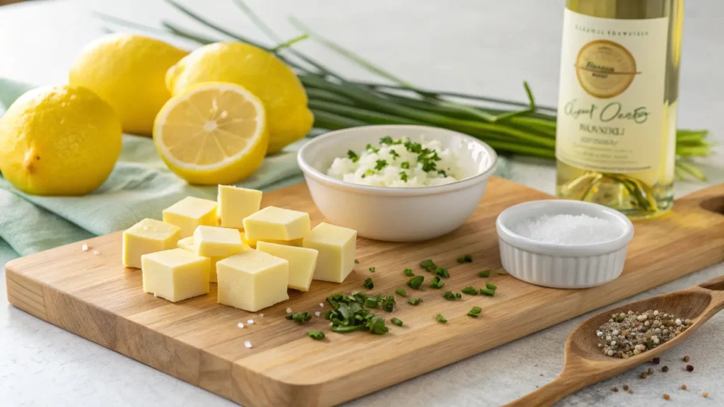 Key ingredients for lemon beurre blanc