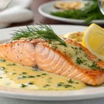 Lemon beurre blanc on salmon