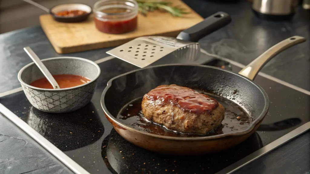 Meatloaf cooking in a pan