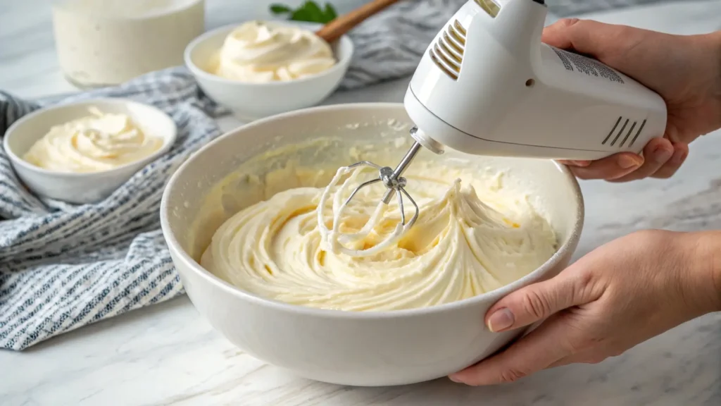 mixing cream cheese filling