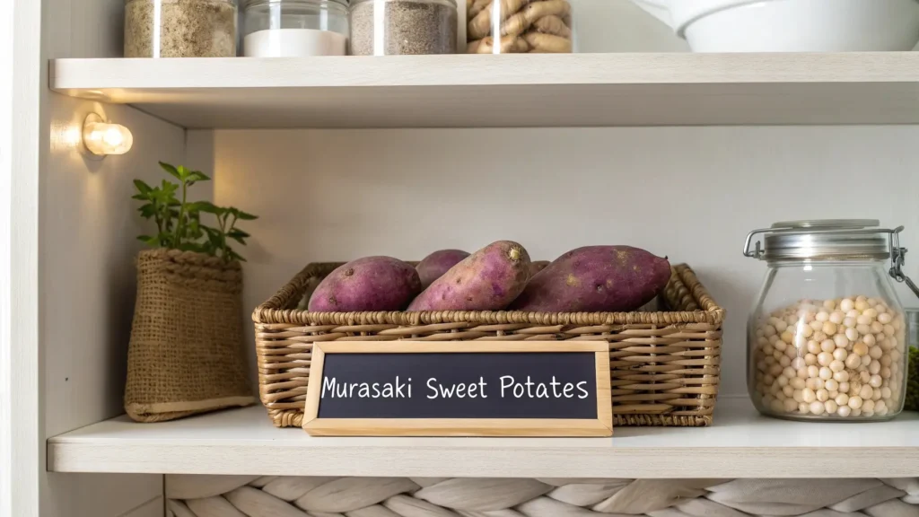 Murasaki sweet potatoes in a basket