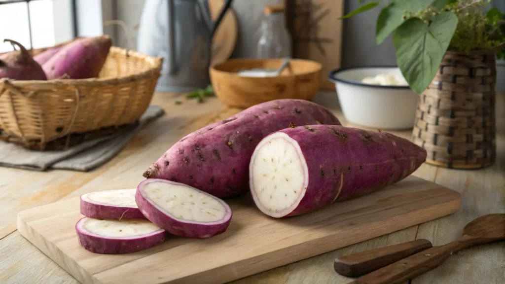 Murasaki sweet potatoes on a countertop