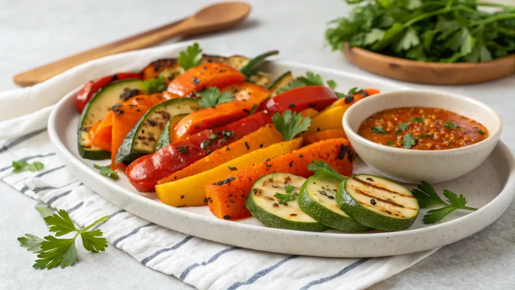 Roasted vegetables with spicy sauce