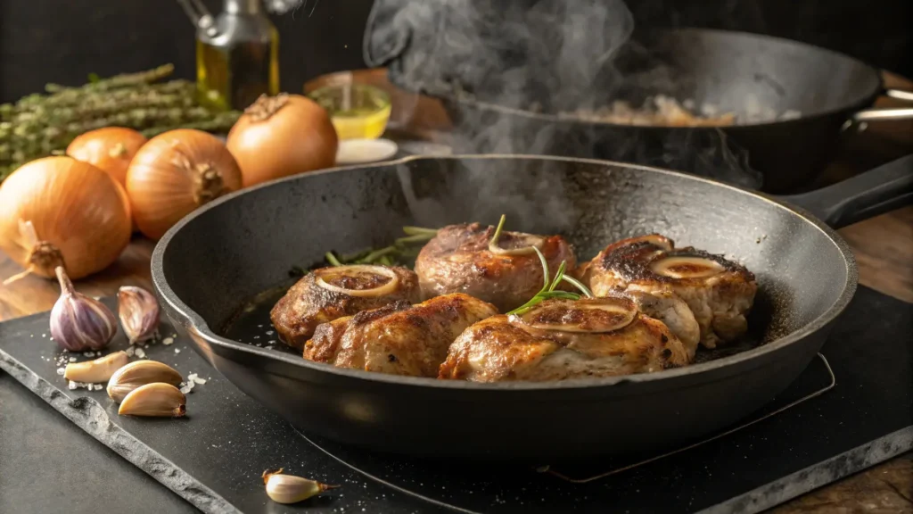 Searing turkey necks in a pan